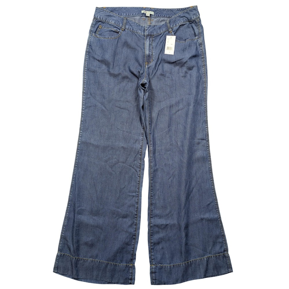 CAbi Jeans Womens 12 Blue Tencel Trouser Wide Leg Relaxed Fit 33 Inseam Denim